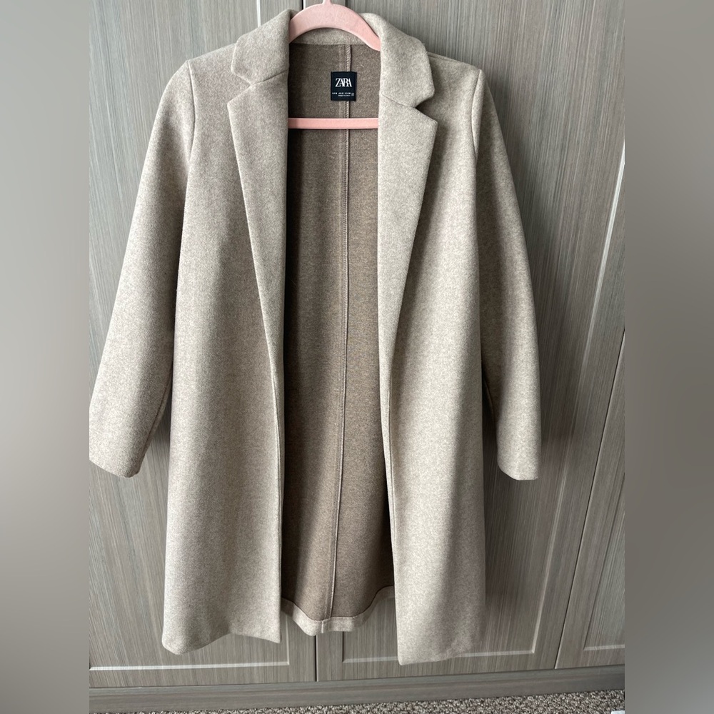 Zara Beige Wool-Blend Long Coat - Picture 2 of 6